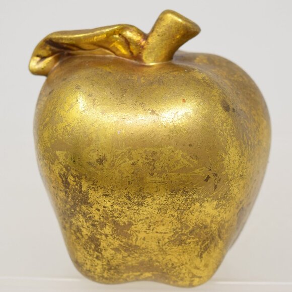 Gold Leaf Apple Décor Sculpture Figurine Fruit Gilded Teacher Gift 90s - Picture 3 of 7